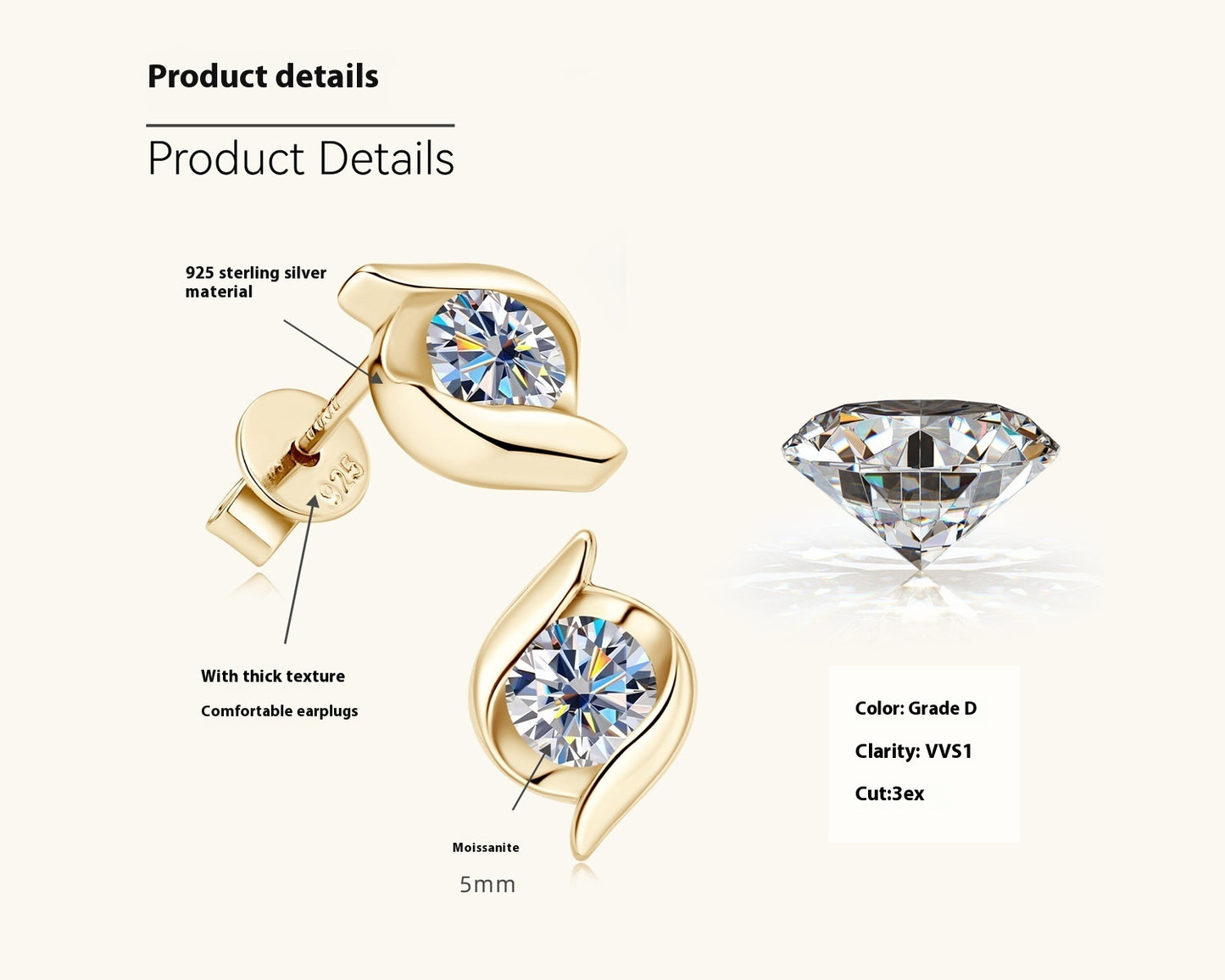 925 Silver High-grade Moissanite Stud Earrings