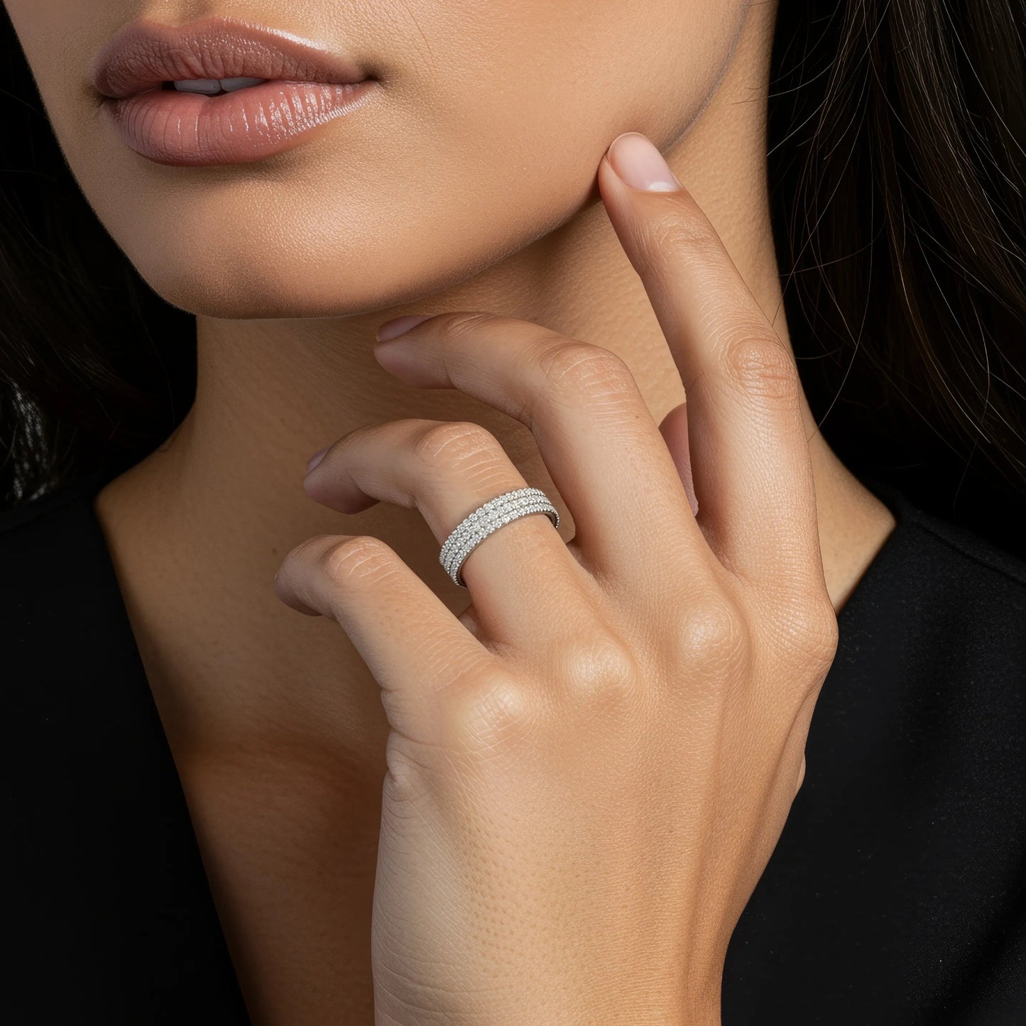 VVS1 Moissanite Statement Band in 925 Sterling Silver