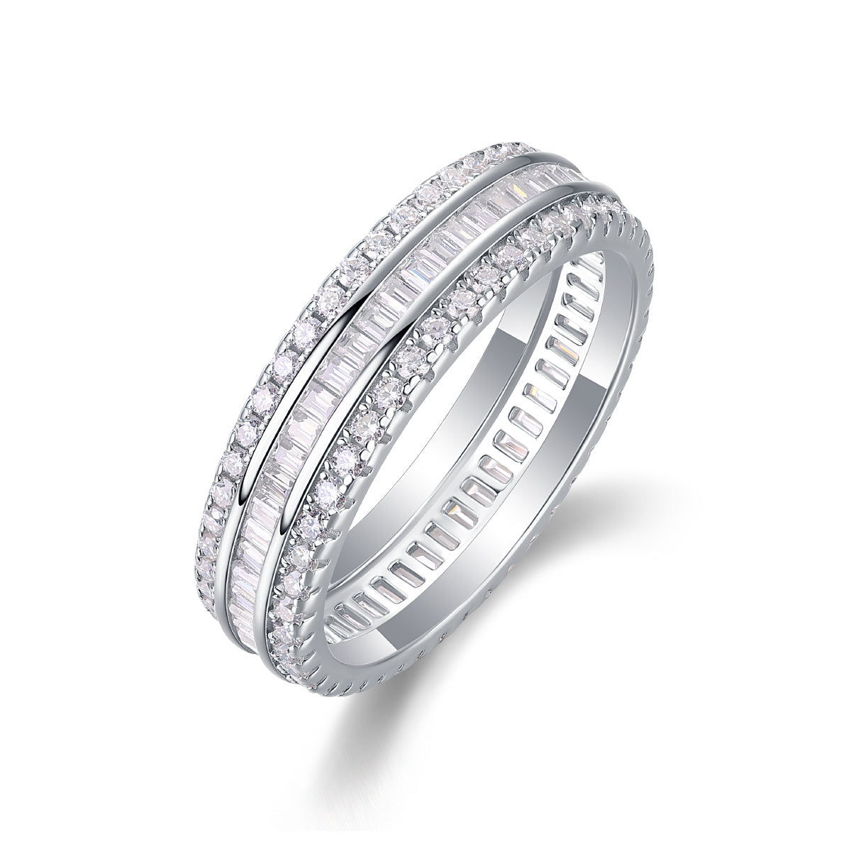 VVS1 Moissanite Three-Row Diamond Ring Set in 925 Sterling Silver