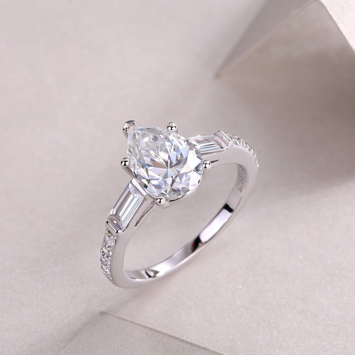2CT VVS1 Moissanite Engagement Ring with Pavé Band – Set in 925 Sterling Silver