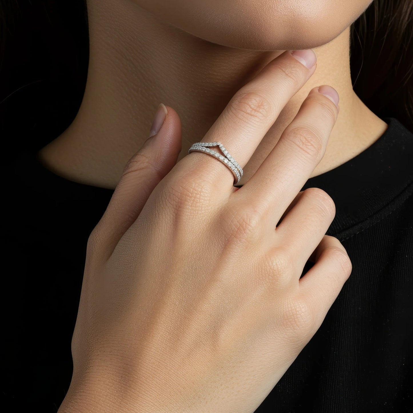 VVS1 Moissanite Ring Set – 925 Sterling Silver, Dainty Pavé Style