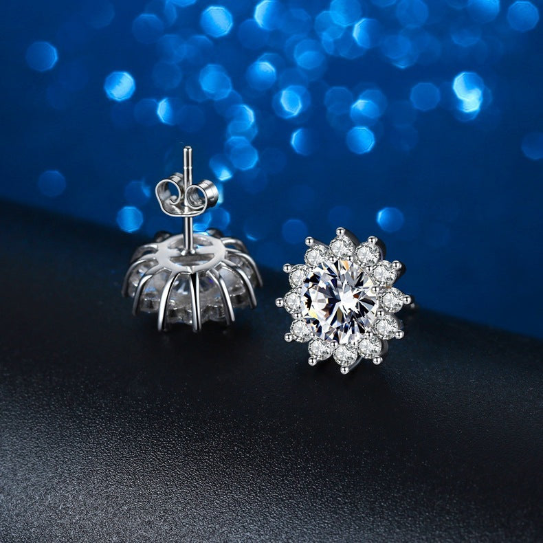 Sunflower Moissanite Silver Stud Earrings