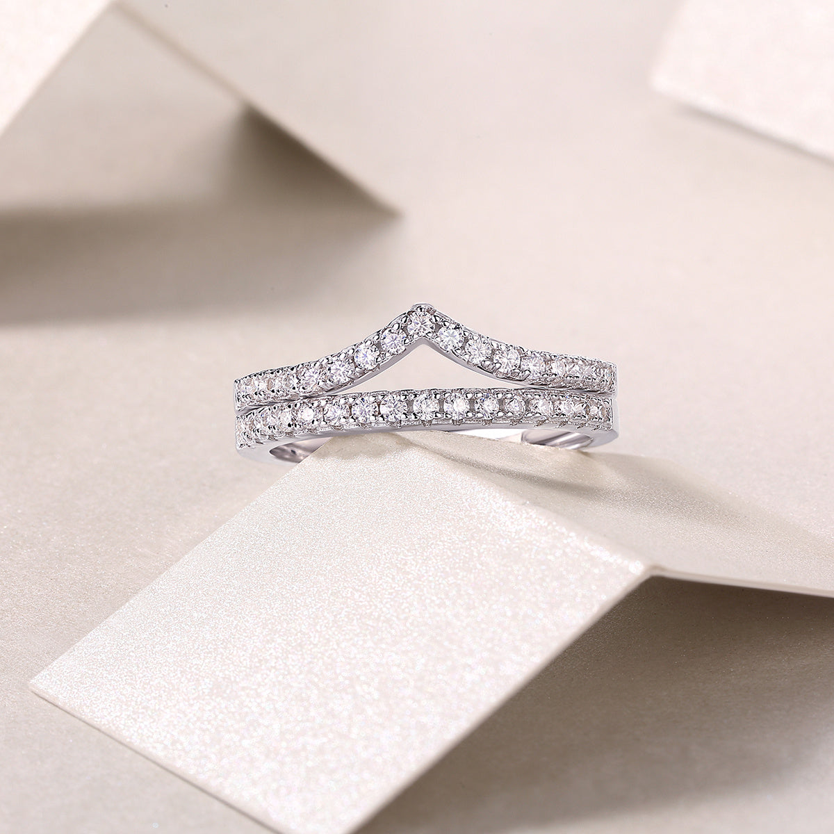 VVS1 Moissanite Ring Set – 925 Sterling Silver, Dainty Pavé Style