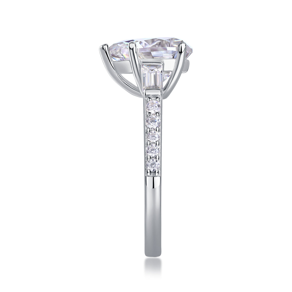 2CT VVS1 Moissanite Engagement Ring with Pavé Band – Set in 925 Sterling Silver