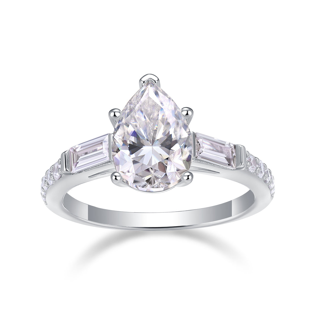 2CT VVS1 Moissanite Engagement Ring with Pavé Band – Set in 925 Sterling Silver