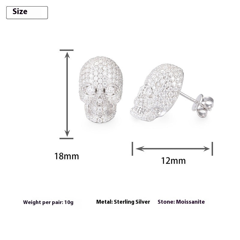 VVS1 925 Silver Skull Moissanite Stud Earrings