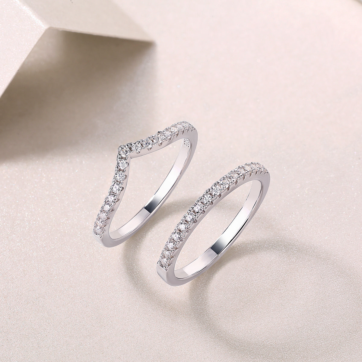 VVS1 Moissanite Ring Set – 925 Sterling Silver, Dainty Pavé Style
