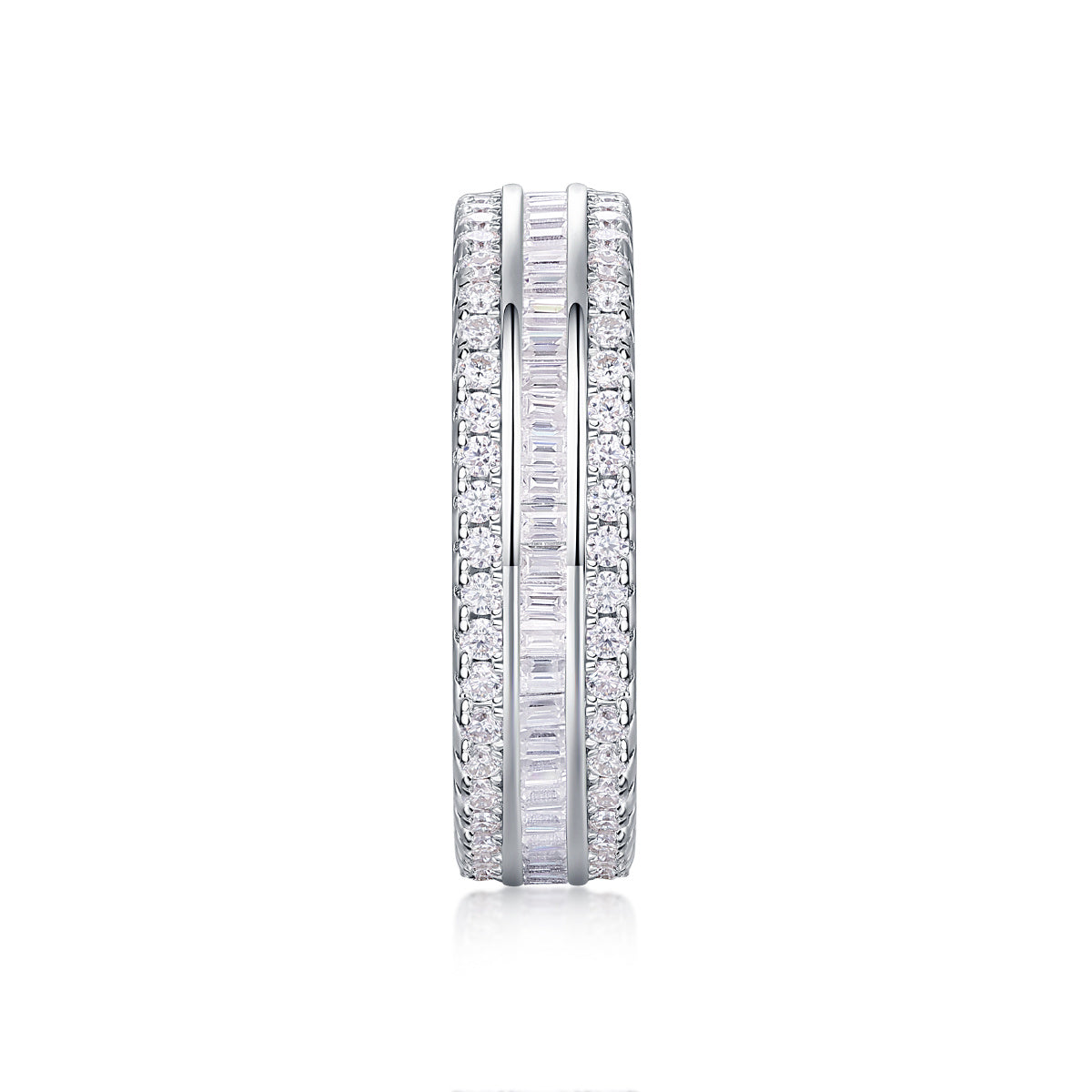 VVS1 Moissanite Three-Row Diamond Ring Set in 925 Sterling Silver