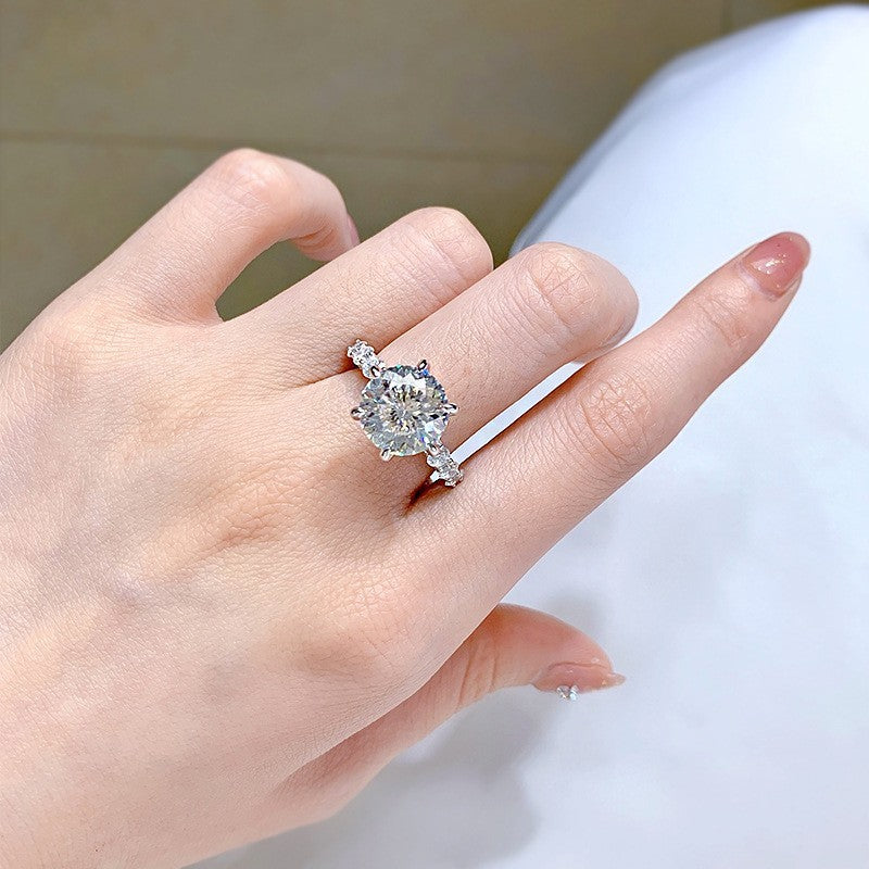Anillo de compromiso de plata 925 con moissanita VVS1 de 5 quilates