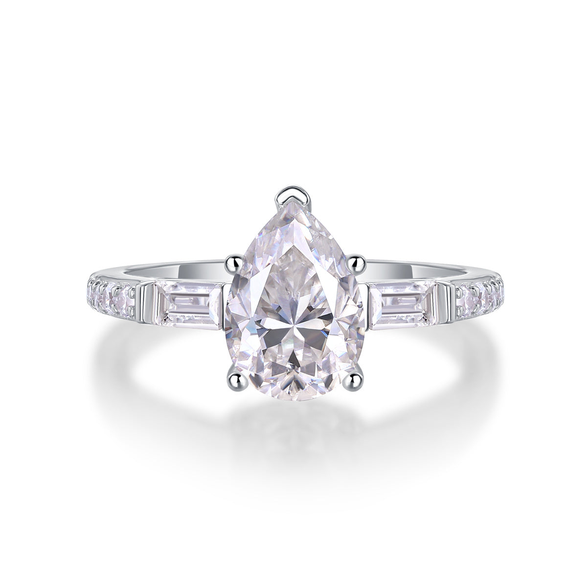 2CT VVS1 Moissanite Engagement Ring with Pavé Band – Set in 925 Sterling Silver