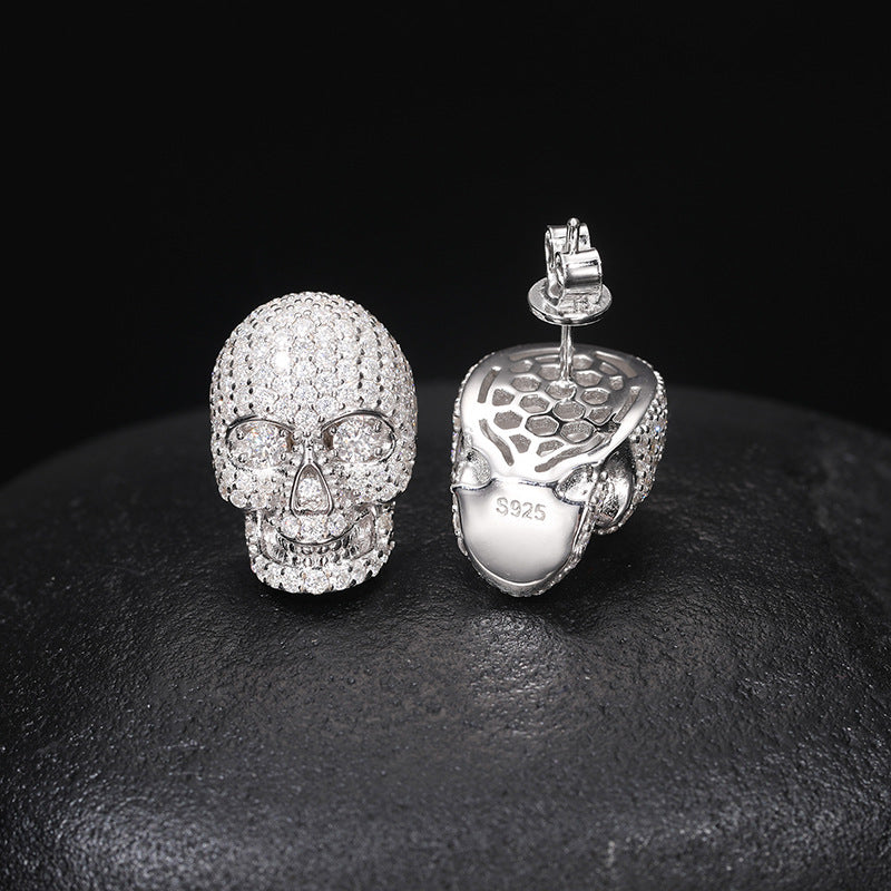 VVS1 S925 Silver Skull Moissanite Stud Earrings