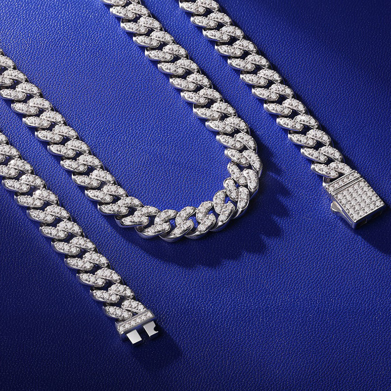 VVS1 Moissanite Iced Cuban Link in 925 Sterling Silver