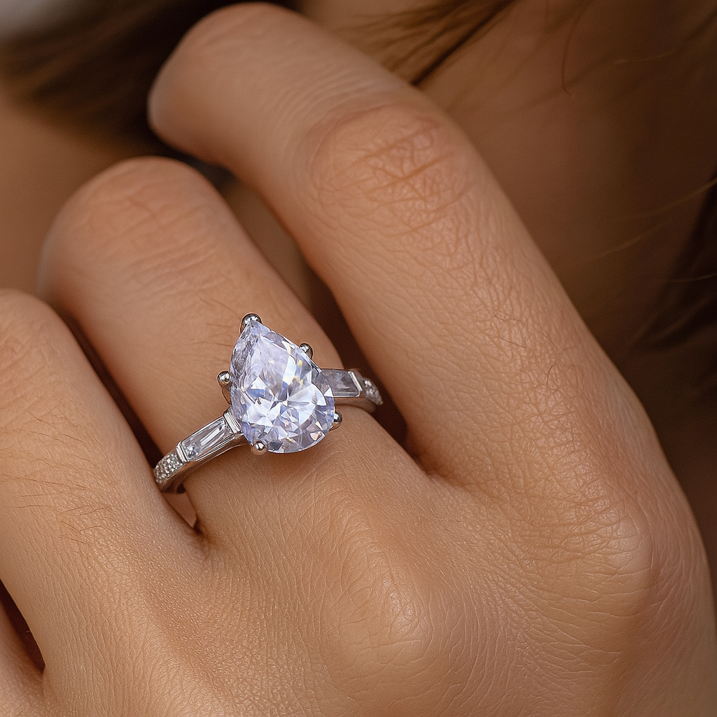 2CT VVS1 Moissanite Engagement Ring with Pavé Band – Set in 925 Sterling Silver