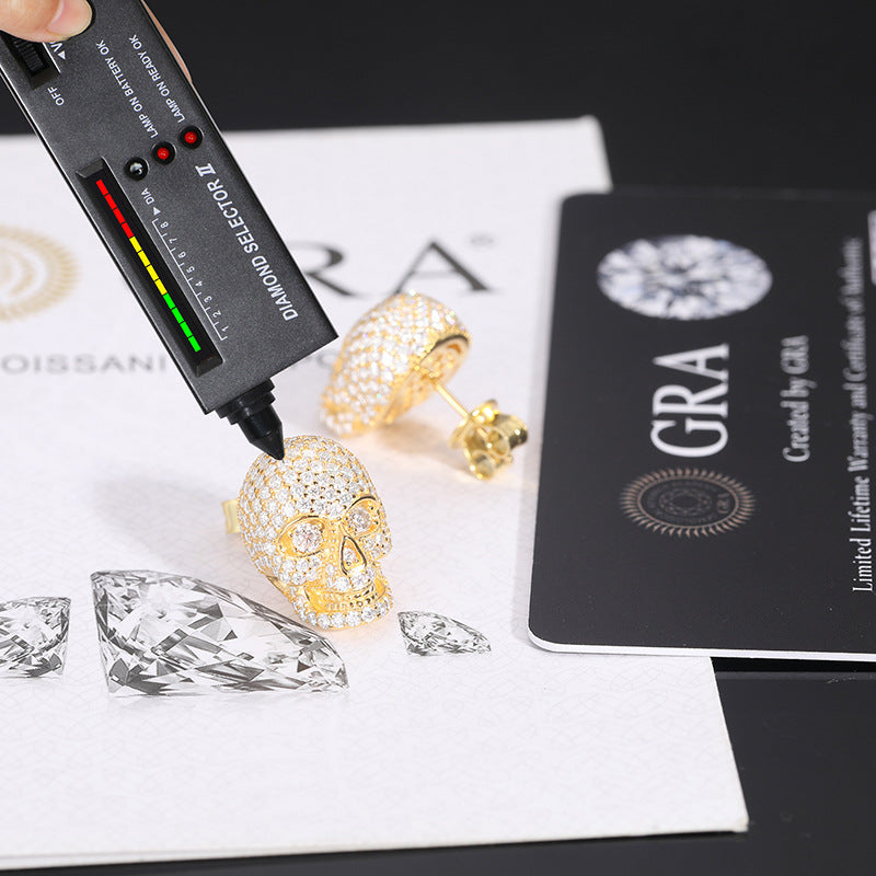 VVS1 S925 Silver Skull Moissanite Stud Earrings