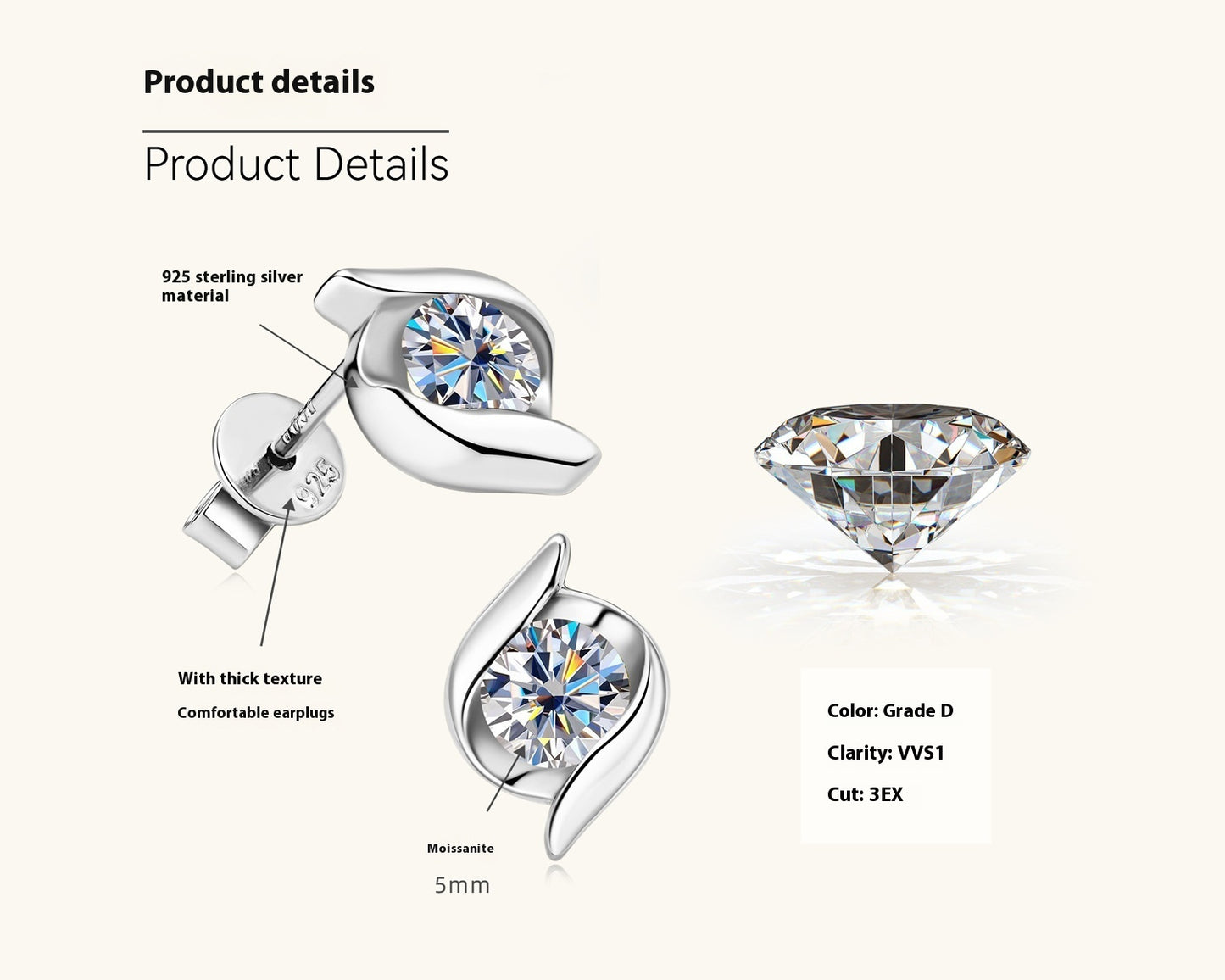 925 Silver High-grade Moissanite Stud Earrings