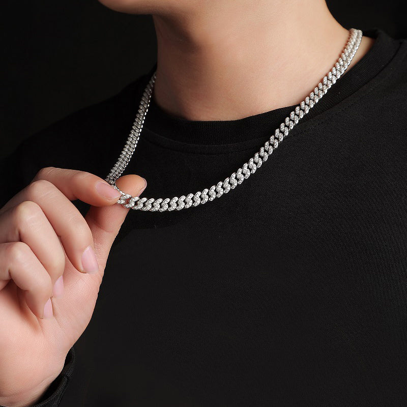 VVS1 Moissanite Iced Cuban Link in 925 Sterling Silver