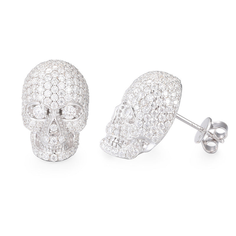 VVS1 925 Silver Skull Moissanite Stud Earrings