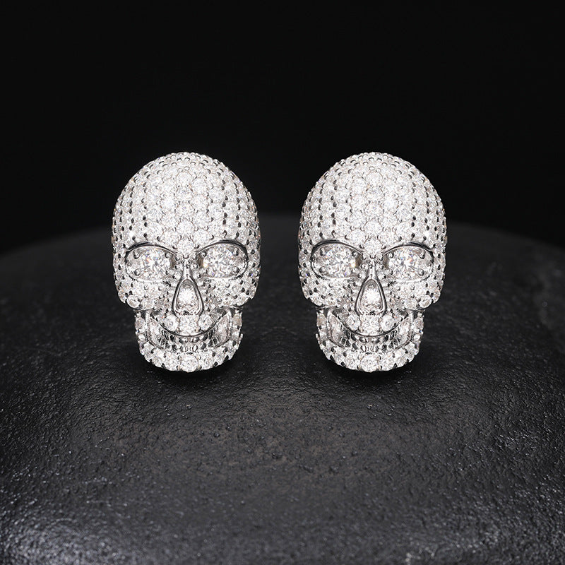 VVS1 S925 Silver Skull Moissanite Stud Earrings