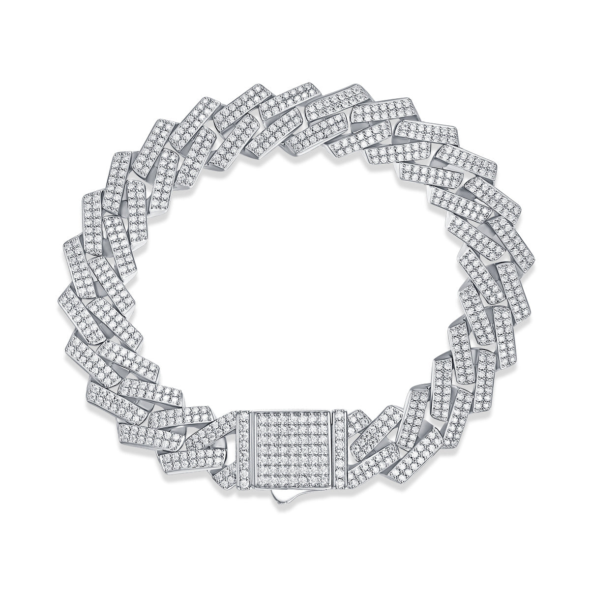 VVS1 Moissanite Iced Cuban Link Bracelet in 925 Sterling Silver