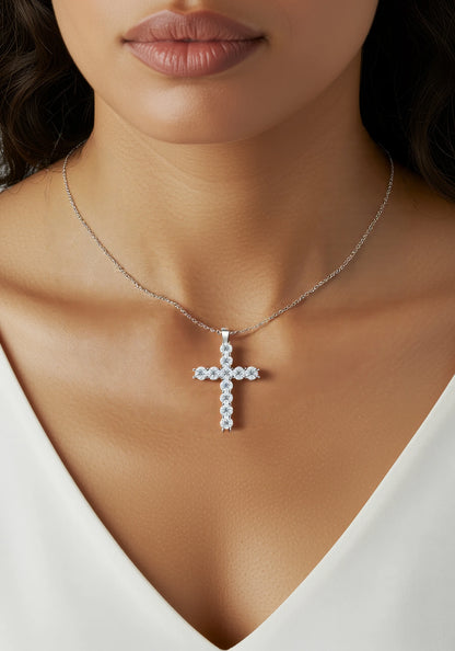 925 Sterling Silver Moissanite  Cross Necklace Pendant