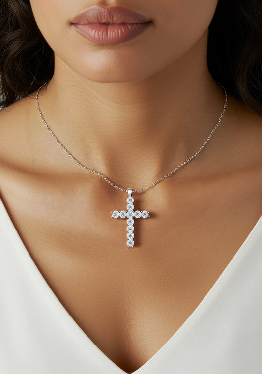 925 Sterling Silver Moissanite  Cross Necklace Pendant