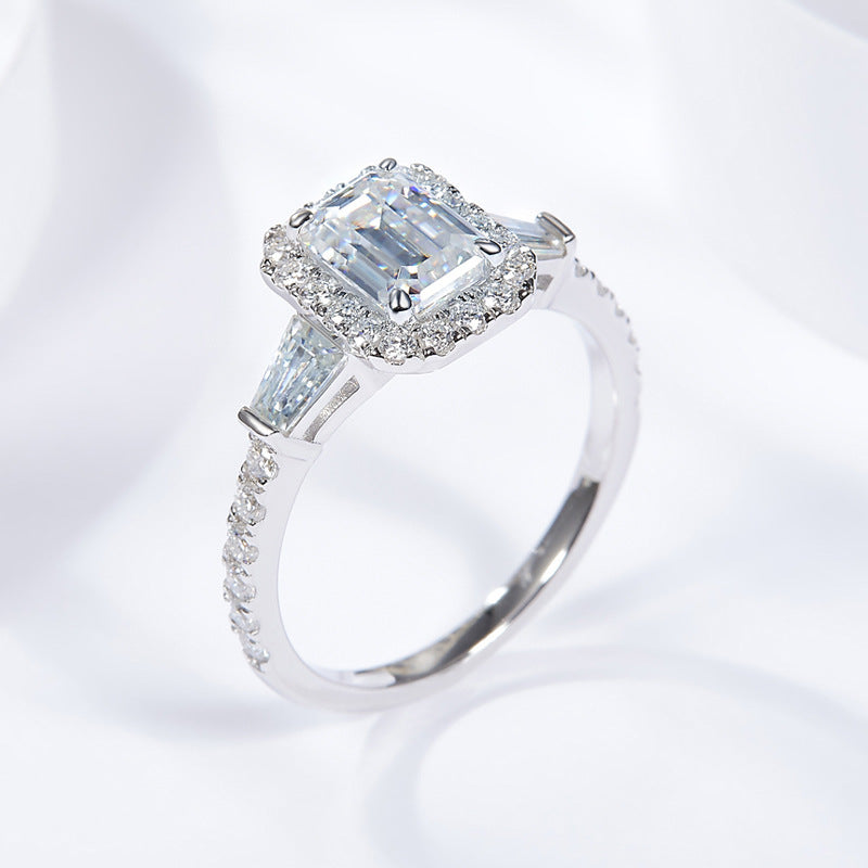925 Sterling Silver VVS1 Emerald Cut Moissanite Ring
