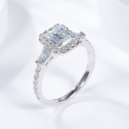 925 Sterling Silver VVS1 Emerald Cut Moissanite Ring