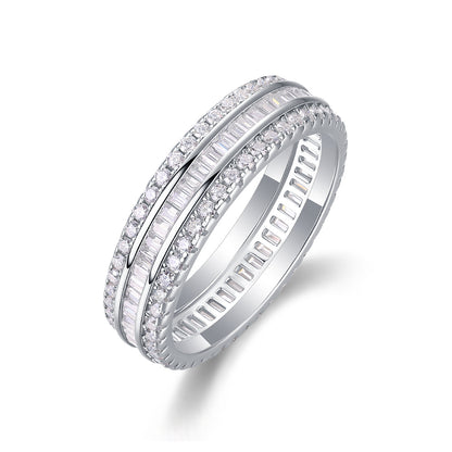 VVS1 Moissanite Three-Row Diamond Ring Set in 925 Sterling Silver