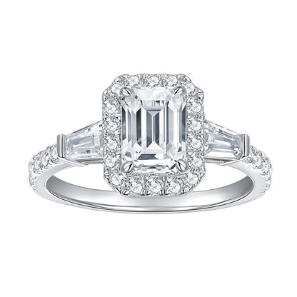 925 Sterling Silver VVS1 Emerald Cut Moissanite Ring