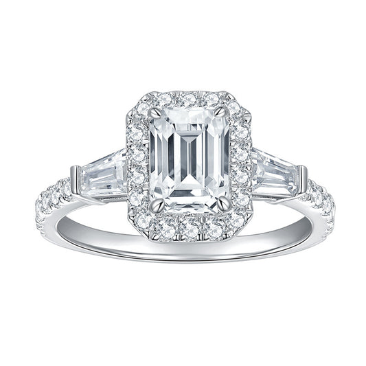 925 Sterling Silver VVS1 Emerald Cut Moissanite Ring