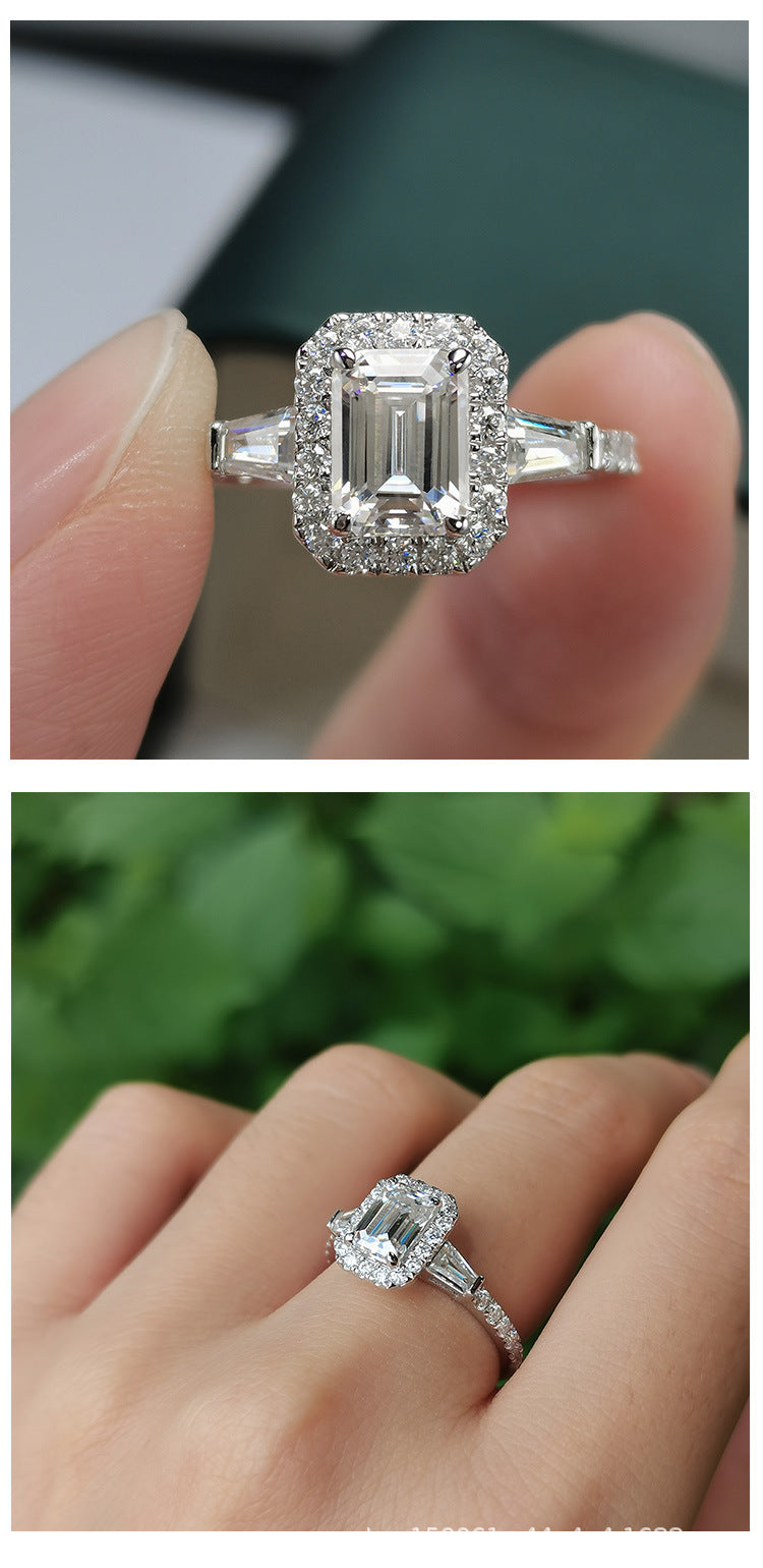 925 Sterling Silver VVS1 Emerald Cut Moissanite Ring