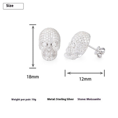 VVS1 925 Silver Skull Moissanite Stud Earrings