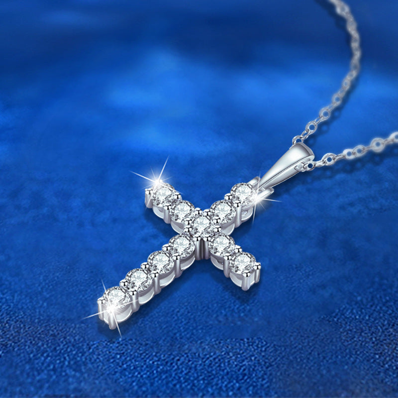 Moissanite 925 Sterling Silver Cross Necklace Pendant
