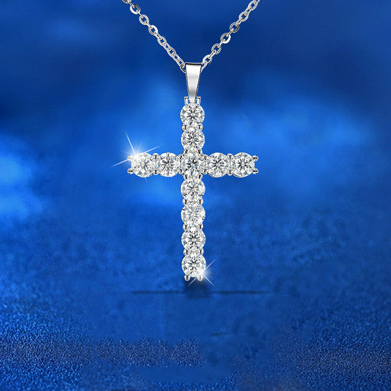 Moissanite 925 Sterling Silver Cross Necklace Pendant