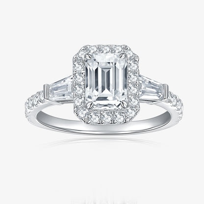 925 Sterling Silver VVS1 Emerald Cut Moissanite Ring
