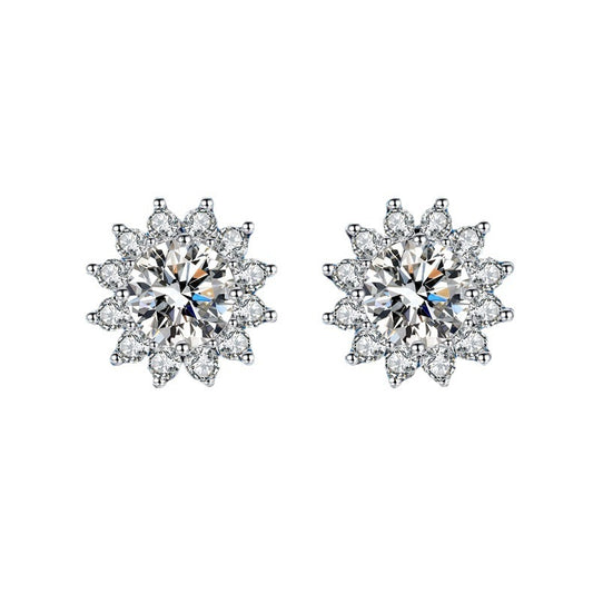 Sunflower Moissanite Silver Stud Earrings