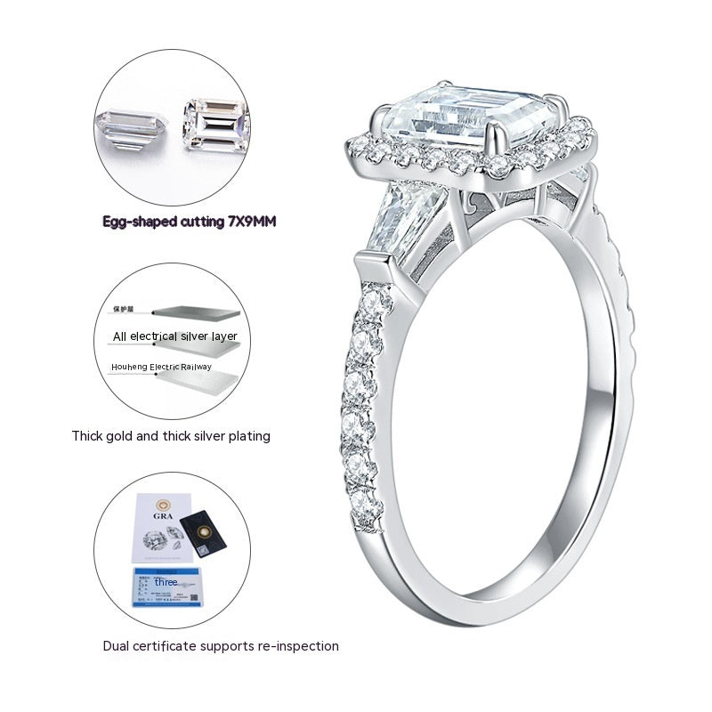925 Sterling Silver VVS1 Emerald Cut Moissanite Ring