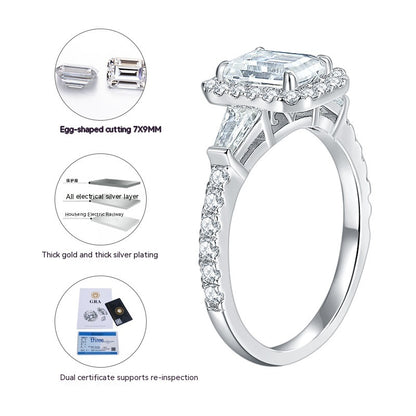 925 Sterling Silver VVS1 Emerald Cut Moissanite Ring