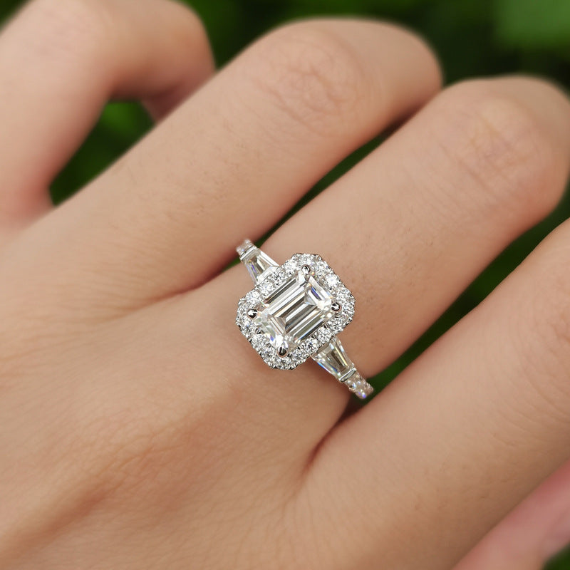 925 Sterling Silver VVS1 Emerald Cut Moissanite Ring