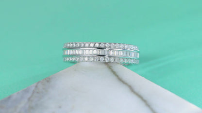 VVS1 Moissanite Three-Row Diamond Ring Set in 925 Sterling Silver