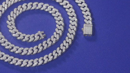 VVS1 Moissanite Iced Cuban Link in 925 Sterling Silver